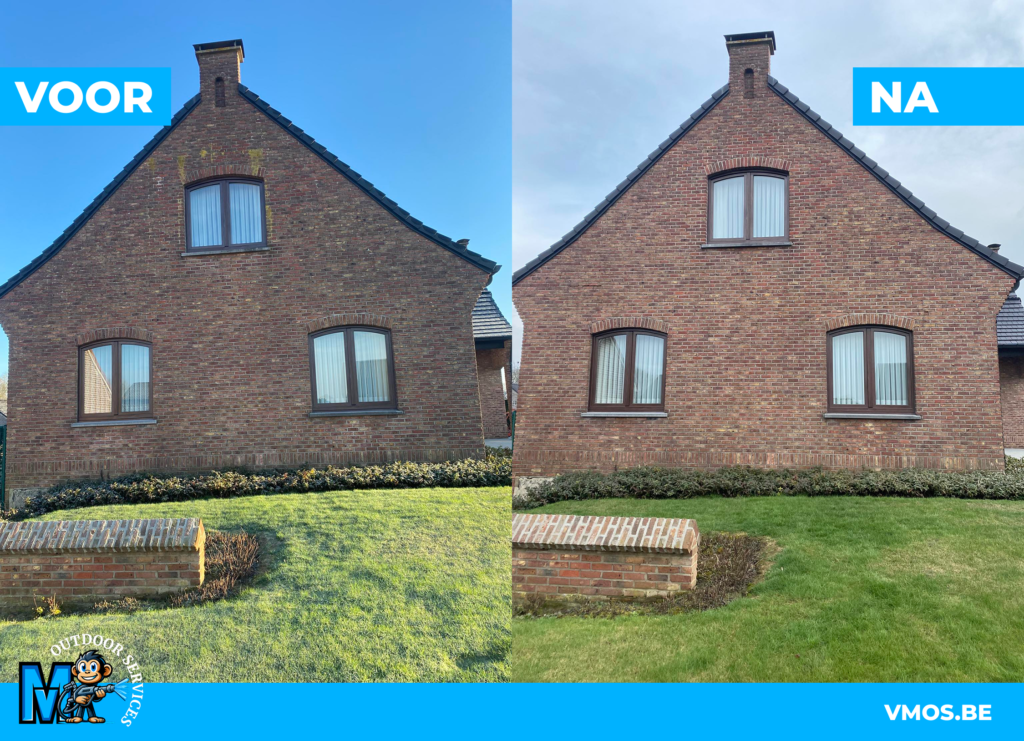 Resultaat van een gevel reiniging, voor en na